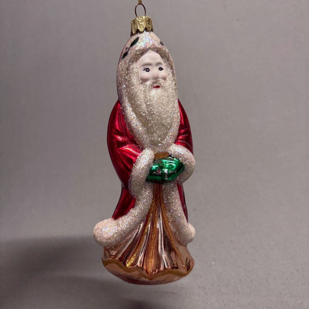 Santa Claus Glass Ornament Red White‎ Green Holiday Decor Painted 7"